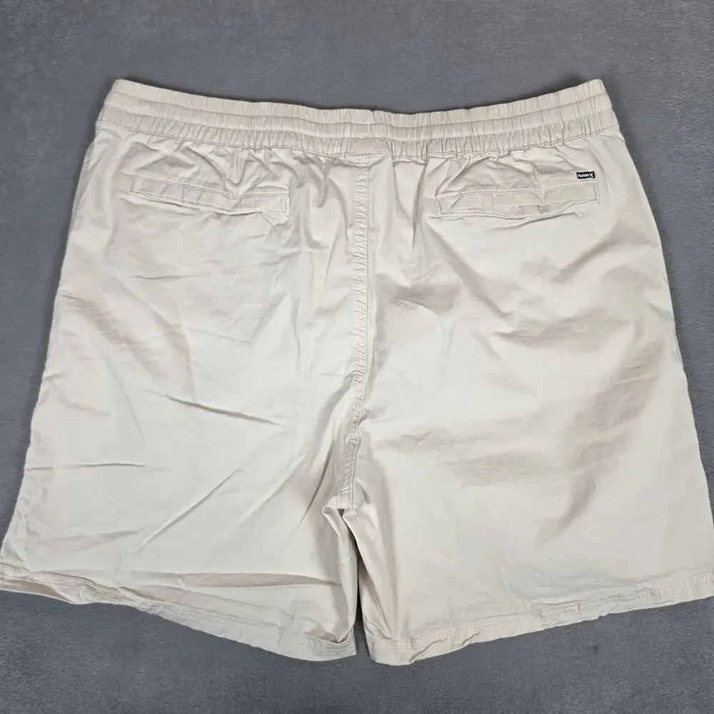 Hurley Men's Pull-On Casual Shorts XL Beige Elastic Waist Drawstring Cotton